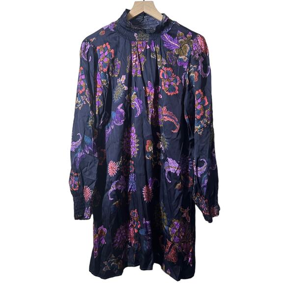 FRNCH Aliciana Black Purple Long Sleeve Paisley Dress Size Large - Picture 2 of 10